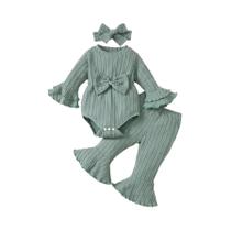 Macacão Casual De Outono Inverno Para Menina Com Laço Frontal Em Camadas Duplas E Mangas Largadas Em