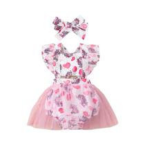 Macacão Casual De Verão Para Bebê Menina Com Estampa E Acessórios De Cabelo, Body Triângulo Com Alça Macacão Casual De Verão Para Bebê Menina Com Estampa E Acessórios De Cabelo, Body Triângulo Com Alça