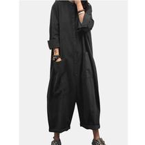 Macacão Casual Oversized Feminino Para Outono, Romper Solto Com Bolsos E Gola Alta - NONE
