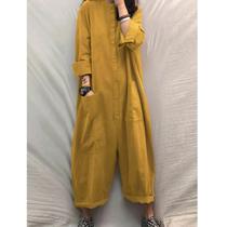 Macacão Casual Oversized Feminino Para Outono, Romper Solto Com Bolsos E Gola Alta Macacão Casual Oversized Feminino Para Outono, Romper Solto Com Bolsos E Gola Alta