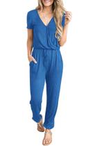 Macacão Casual PRETTYGARDEN com Decote V Azul M