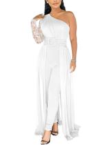 Macacão chicyes Sexy Lace para mulheres de um ombro branco