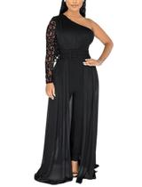 Macacão chicyes Sexy Lace para mulheres de um ombro preto