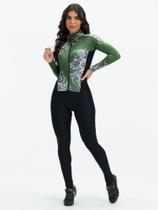 Macacão Ciclismo Feminino Verde Flowers Black Savancini (3502FB)