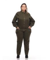 Macacão Cigarrete Feminino Sarja Plus Manga Bufante Razon Jeans