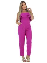 Macacão Com Babados Feminino Longo Alcinha Ziper Bolsos