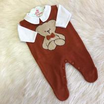 Macacão Com Body Bebê Maternidade Menino Tricô Urso Sentado Macacão Com Body Bebê Maternidade Menino Tricô Urso Sentado