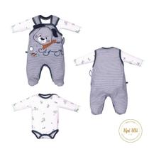 Macacão Com Body Bebê Menino Azul Marinho Joaquim Listrado Macacão Com Body Bebê Menino Azul Marinho Joaquim Listrado