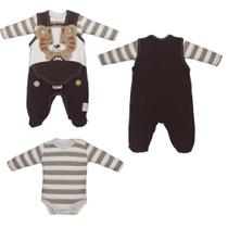 Macacão Com Body Bebê Menino Café Luiz Otávio Tigrinho