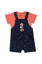 Macacão com Camiseta Infantil Menino Verão - Elian Laranja/Marinho