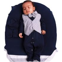 Macacão com Colete e Boné Meu Pequeno Baby Listras Marinho