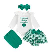 Macacão com estampa de trevo, saia tutu, polainas e conjunto de bandanas Macacão com estampa de trevo, saia tutu, polainas e conjunto de bandanas