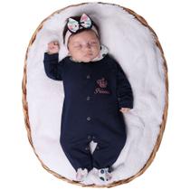 Macacão Com Faixa De Cabelo Menina Manga Longa Pequena Princesa Marinho 02 Peças Macacão Com Faixa De Cabelo Menina Manga Longa Pequena Princesa Marinho 02 Peças