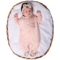 Macacão Com Faixa De Cabelo Menina Manga Longa Pequena Princesa Salmão 02 Peças Macacão Com Faixa De Cabelo Menina Manga Longa Pequena Princesa Salmão 02 Peças