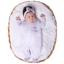 Macacão Com Faixa De Cabelo Menina Pequena Princesa Branco 02 Peças