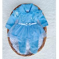 Macacão com vestido bebê menina azul celeste tule