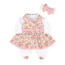 Macacão com Vestido e Faixa de Cabelo Lindinha Floral Rosê 03 Peças Macacão com Vestido e Faixa de Cabelo Lindinha Floral Rosê 03 Peças