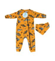 Macacão com Zíper Trator Laranja + Bandana Tam.1