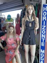 Macacao crepe listrado tamanho único P ao GG Macacao crepe listrado tamanho único P ao GG