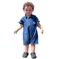 Macacão Curto Bebê e Infantil Romper Jeans Leve com Bordado Macacão Curto Bebê e Infantil Romper Jeans Leve com Bordado