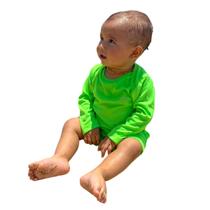 Macacão Curto Bebê Manga Longa Romper Proteção Solar Uv50+