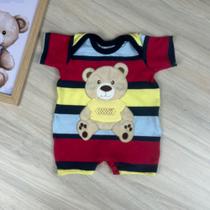 Macacão Curto Bebê Menino 100% Algodão Ursinho Colorido
