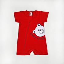 Macacão Curto Bebê Suedine Vermelho Ursinho