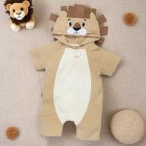 Macacão Curto Bordado Fantasia Leão Bege até 24 Meses