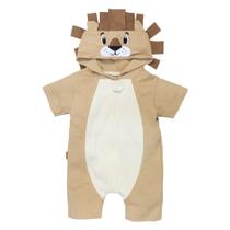 Macacão Curto Bordado Fantasia Leão Safari Bege até 24 Meses