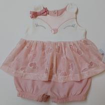 Macacão Curto Bordado Luxo Bebê Menina Banho de Sol 13766