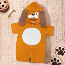 Macacão Curto Capuz Bichinho Cão Caramelo para Bebê Menino Macacão Curto Capuz Bichinho Cão Caramelo para Bebê Menino