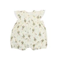 Macacão Curto com Botões em Perolas em Algodão Egípcio para bebe menina - Estampa de coelho - Mini Bear