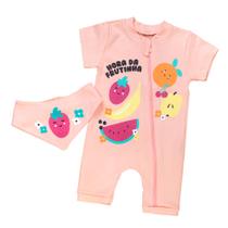 Macacão Curto com Zíper e Bandana Frutinhas Salmão