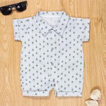 Macacão curto de bebê tricoline coqueiro cinza