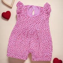 Macacão Curto de Verão Coração Minimalista Rosa Claro Menina