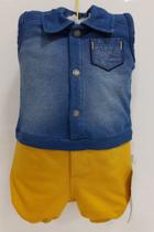 Macacão Curto Estonado Bebe Menino Paraiso Mostarda Rf 10043 Macacão Curto Estonado Bebe Menino Paraiso Mostarda Rf 10043