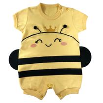 Macacão curto fantasia bebê amarelo estampado abelha com asas laterais
