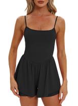 Macacão Curto Feminino Beaully de Verão Sem Mangas com Alças Finas Preto