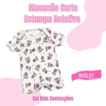 Macacão Curto Feminino Canelado Estampa Rotativa 100% Algodão, RN - P M G GG