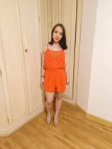 Macacao Curto Feminino Confortável Rendado Crepe Laranja