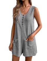 Macacão curto feminino Romper Ekouaer Waffle cinza claro S