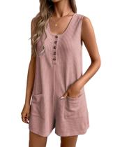 Macacão curto feminino Romper Ekouaer Waffle Summer Dirty Pink Macacão curto feminino Romper Ekouaer Waffle Summer Dirty Pink