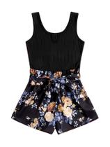Macacão curto feminino sem mangas floral com cinto SOLY HUX tamanho médio Macacão curto feminino sem mangas floral com cinto SOLY HUX tamanho médio