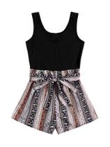 Macacão curto feminino SOLY HUX sem mangas com cinto para o verão XL Macacão curto feminino SOLY HUX sem mangas com cinto para o verão XL