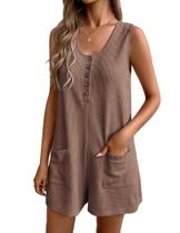 Macacão curto feminino Waffle Rompers Ekouaer marrom S