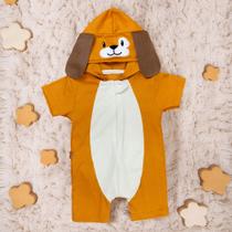 Macacão Curto Infantil Com Capuz Cão Caramelo - Era Uma Vez Macacão Curto Infantil Com Capuz Cão Caramelo - Era Uma Vez