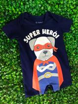 Macacão Curto Infantil Masculino Estampa Dog Super Herói Azul Marinho Macacão Curto Infantil Masculino Estampa Dog Super Herói Azul Marinho