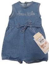 Macacão Curto Jeans Luxo Bebê Menina Lessa Kids Verão 8730 Macacão Curto Jeans Luxo Bebê Menina Lessa Kids Verão 8730