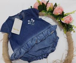 Macacão Curto Jeans Luxo Bebe Menina Verao Banho De Sol 310
