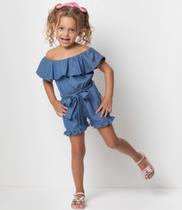 Macacão Curto Jeans Luxo Infantil Menina Verão Lessa Rf 8009